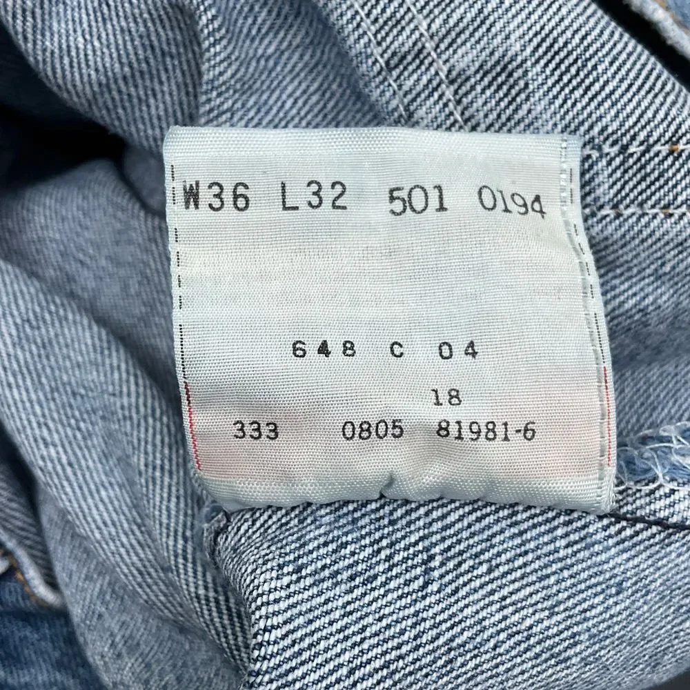 Levis 501 Jeans Men W36 L32 M Blue Button Fly 423 Straight Denim Red Bat‎ Wing